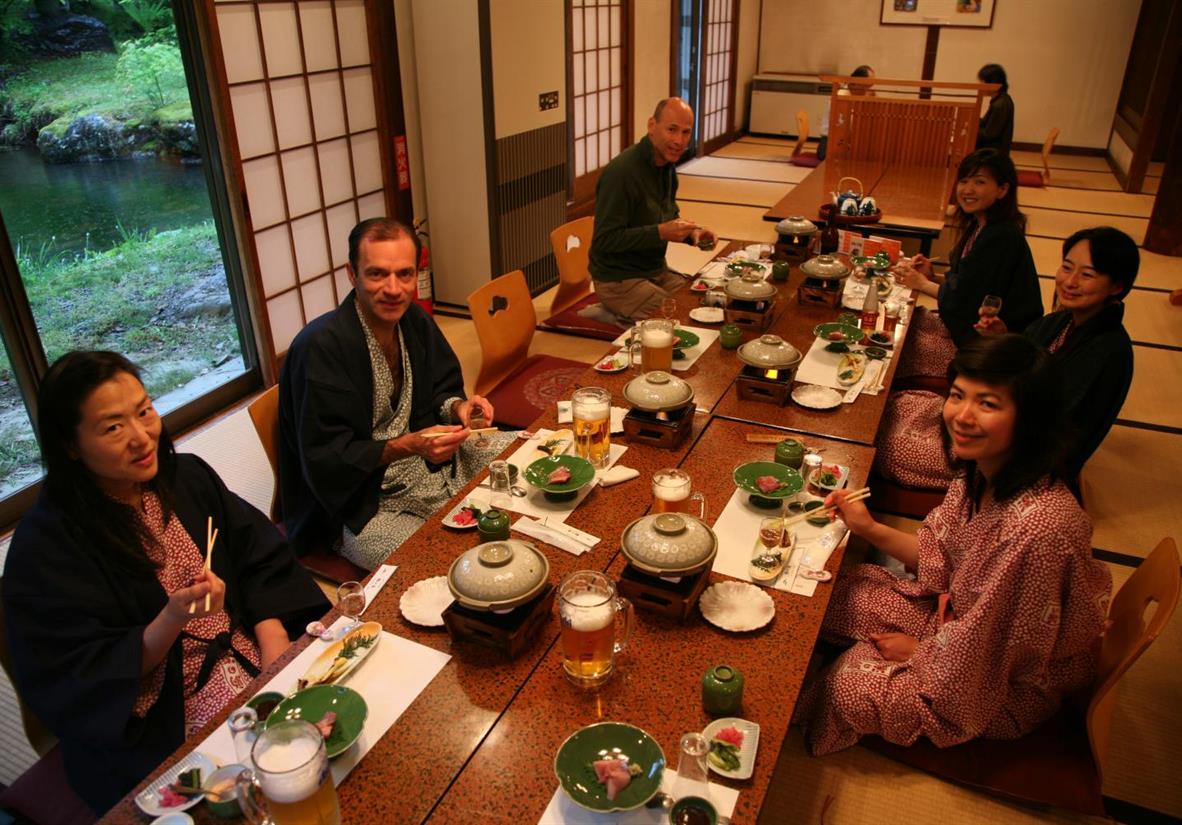 Enjoying dinner at a traditional minshuku