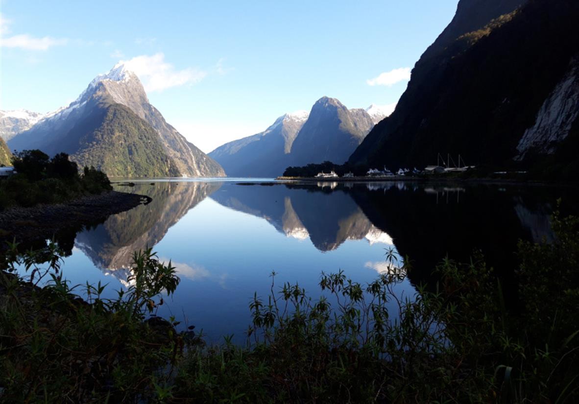 Milford Sounds, reflections of Mitre Peak