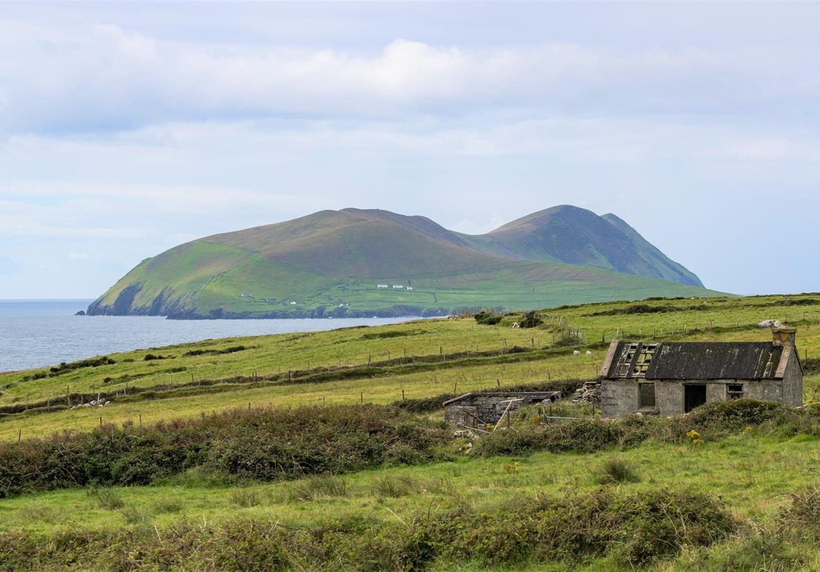 An abandoned cottage and Great Blasket